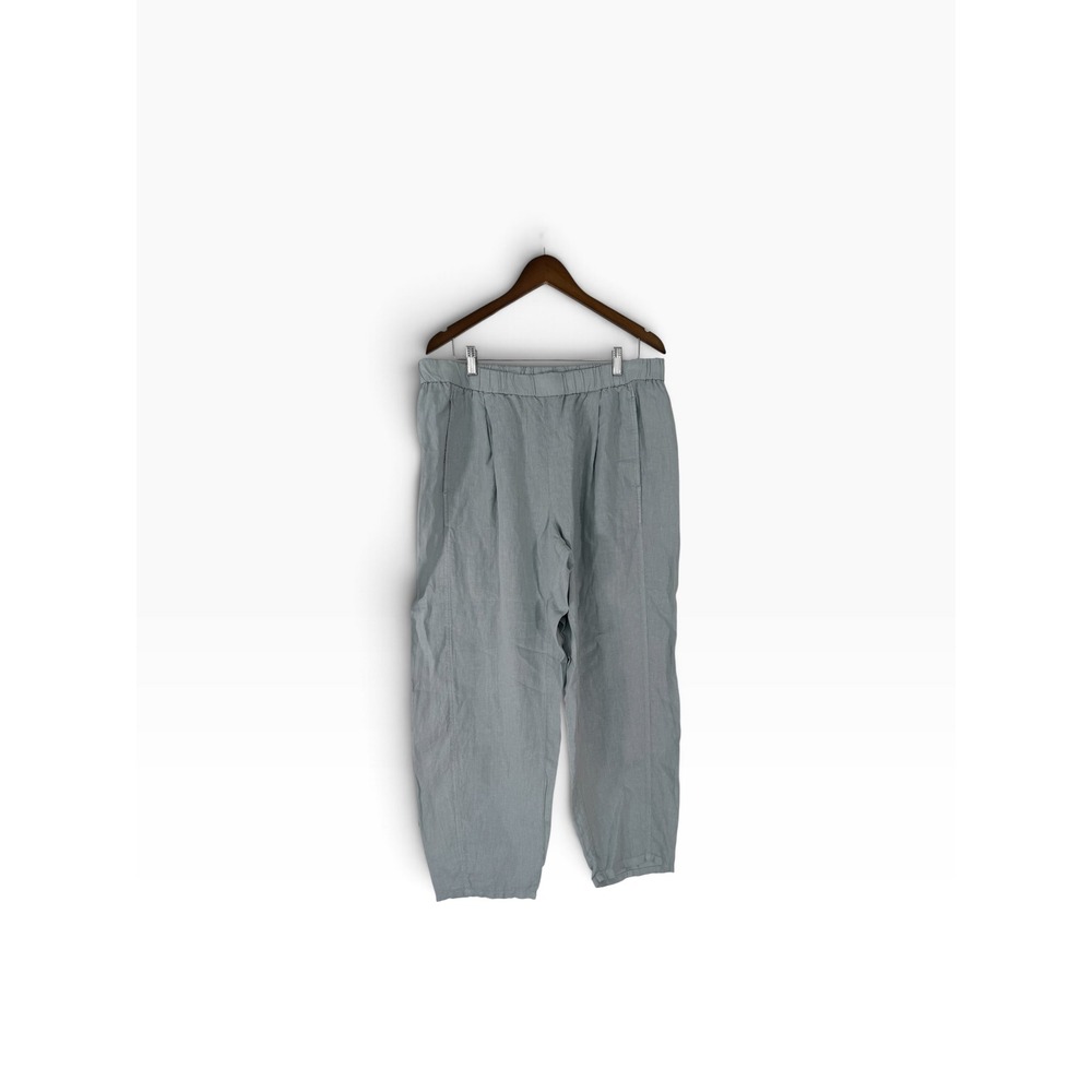 Eileen Fisher Organic Linen Relaxed Pleated Pants Light Sage Green Large